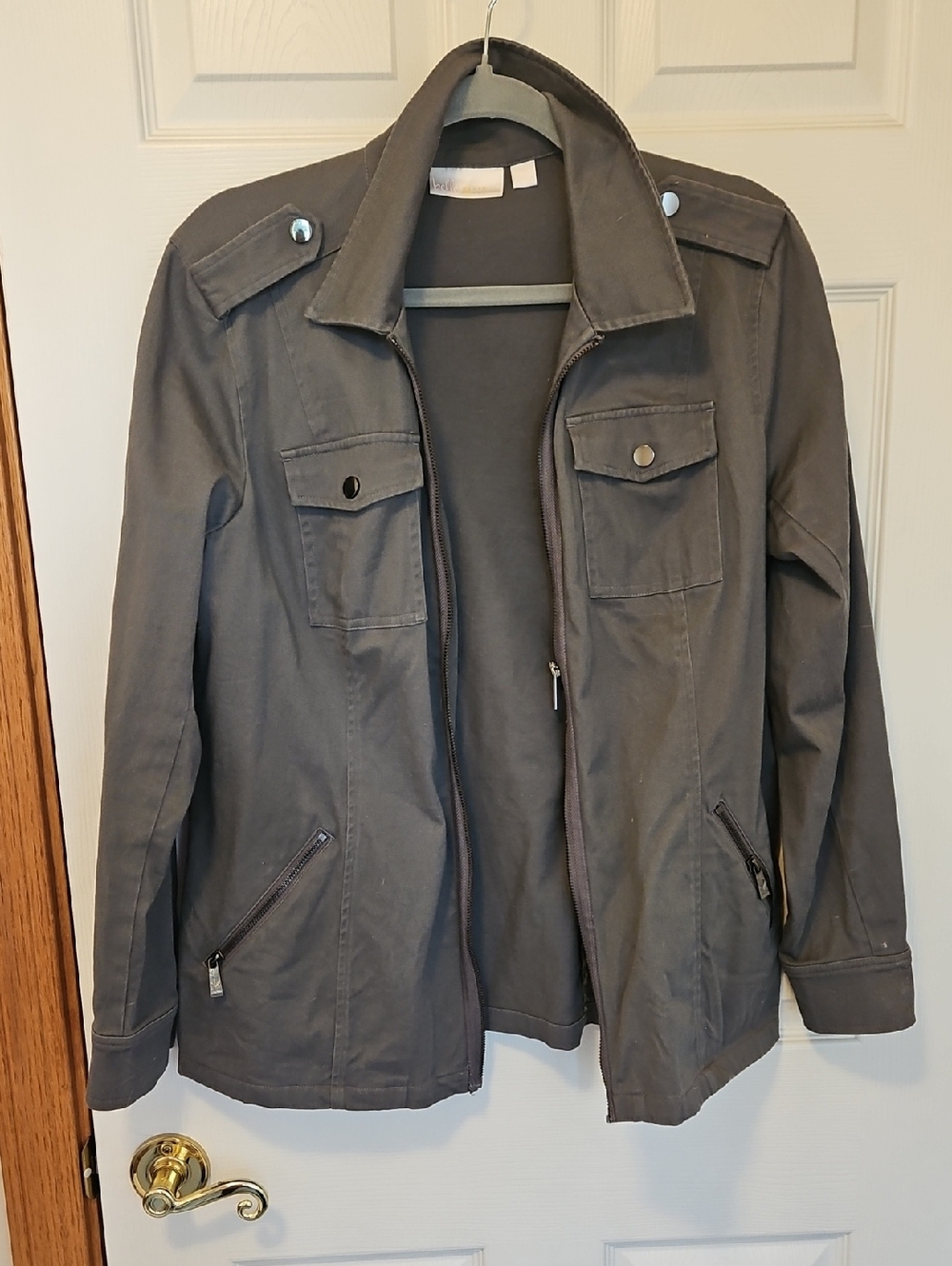Belle By Kim Gravel Gray Zip-Front Field Jacket Size Medium